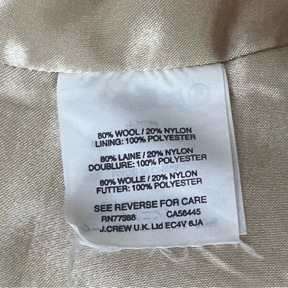 J.CREW GOLD MELTON WOOL ASYMMETRICAL ZIP FRONT BELTED TRENCH COAT SIZE 8 - Picture 13 of 13